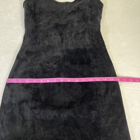 Vintage 90s Y2K Black Mini Dress Marquis Suede Bodycon Leather Dress Sz 6 Chrty - Picture 6 of 13